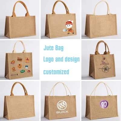 Eco Friendly Burlap Reusable Linen Beach Bag Hessian Shopping Jute Tote Bags